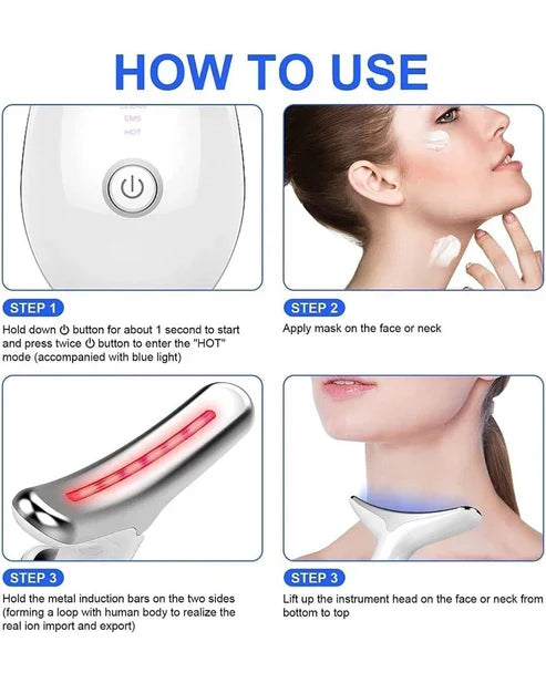 Facial Neck Lifting Machine Sonic Face Massager Beauty Device,Wrinkles Remover Skin Rejuvenation Anti-aging Rechargeable 3 Modes,Black